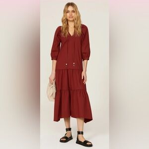 Boss by Hugo Boss Depera Tie Neck Tiered‎ Midi Dress Womens size 6